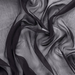 Silk Crinkle Chiffon Fabric, Black, SilkFabric.net